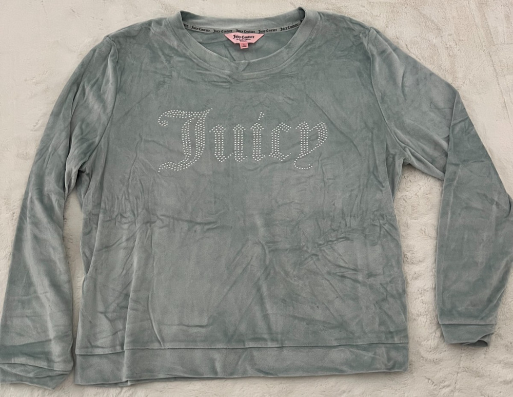Juicy Couture Women's Velour Sleepwear Top Large Gray Rhinestone Logo